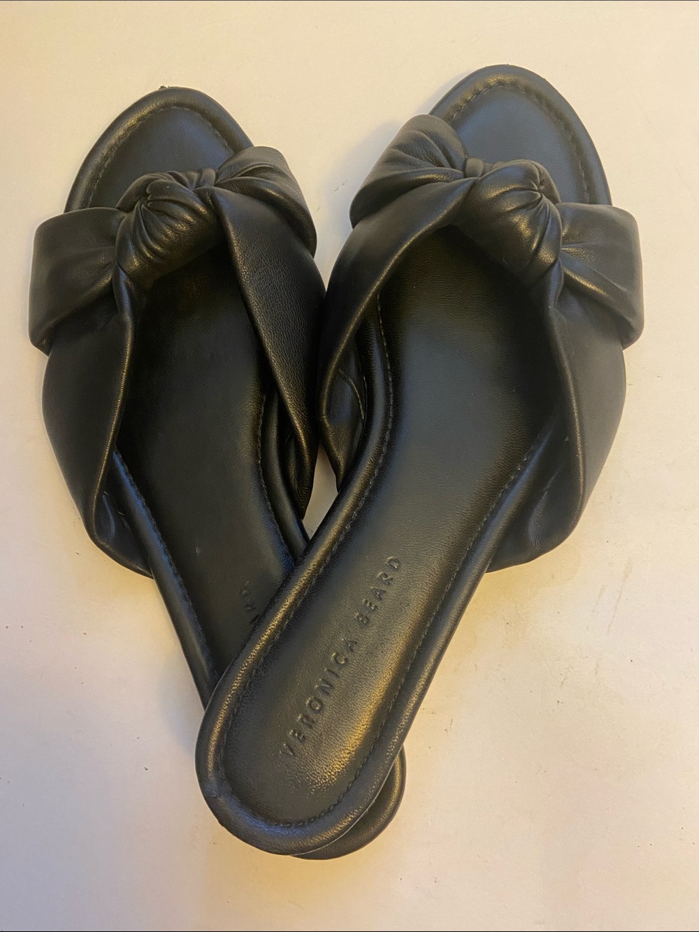 Veronica Beard Black Leather Knotted Slide Sandals sz 12